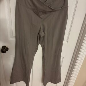 Tan Boot Cut Flare Pants with Wide Waistband